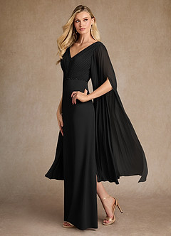 Azazie Ellsworth Mother of the Bride Dresses Black Column Pleated Stretch Crepe Dress image4