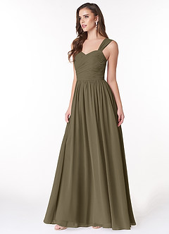 Azazie Zapheira Brudtärnklänningar Klänning av A-Linje i Chiffong Ruched Pilgrön image3