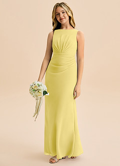 Azazie Floris Junior Canary A-Line Pleated Chiffon Dress image1