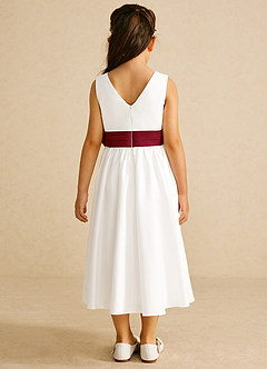 Azazie Darling Flower Girl Dresses Ivory Burgundy A-Line Bow Cotton Dress image5