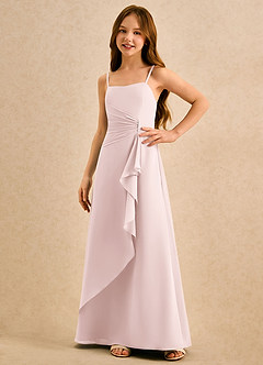 Azazie lolly Girls Formal Robe Demoiselle D'honneur Fillette Robe Trapèze en Mousseline de soie Plissé Rose Pâle image5