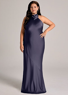 Azazie Velli Abiti da Damigella Abito Sirena in Raso Elasticizzato Collo Alto Stormy image8