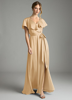 Azazie Lainey Bridesmaid Dresses Gold A-Line with Pockets Stretch Satin Dress image4