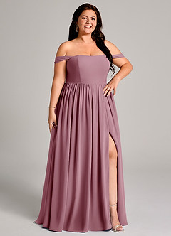 Azazie Calianna Bridesmaid Dresses Vintage Mauve A-Line Off the Shoulder Chiffon Convertible Dress image13