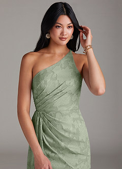 Azazie Mika Bridesmaid Dresses Agave Sheath One Shoulder Floral Burnout Dress image5