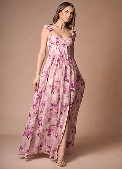 Jianna Mauve Floral Flutter Sleeves Maxi Dress image5