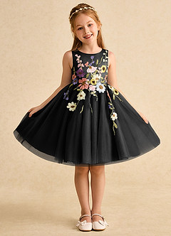 Azazie Prima Flower Girl Dresses Black A-Line Bow Tulle Dress image1