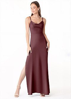 Azazie Alaija Bridesmaid Dresses Sangria Mermaid Side Slit Stretch Satin Dress image2