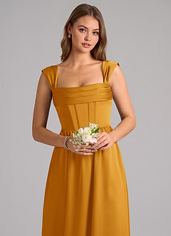 Azazie Hattie Bridesmaid Dresses Butterscotch A-Line Corset Stretch Satin Dress image6