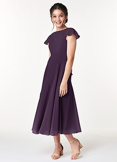Azazie Payton Junior Plum A-Line Bow Chiffon Dress image4