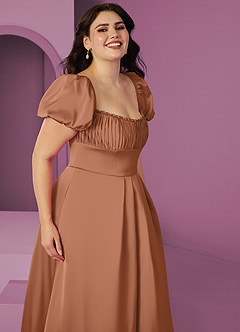 Barbie ♥ Azazie Final Sale Bronzer A-Line Ruched Stretch Satin Dress image10