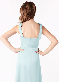 Azazie Barbara Junior Sea Glass A-Line Bow Matte Satin Dress image4