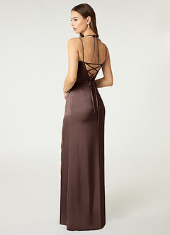 Azazie Desi Bridesmaid Dresses Ganache Sheath Halter Corset Stretch Satin Dress image5