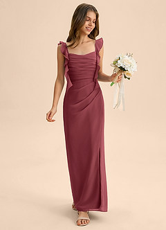 Azazie Jessamine Junior Merlot Mermaid Sweetheart Neckline Chiffon Dress image3