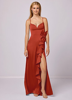 Barbie ♥ Azazie Final Sale Bronzer Sheath Bow Stretch Satin Dress image1