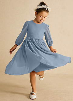 Azazie Lolo vestidos de niña de las flores Vestido de Azul Polvoriento de Gasa de Corte En A con Con mangas image1