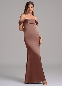 Azazie Miley 신부 들러리 드레스 인어 오프 더 숄더 스트레치 새틴 바닥 길이 드레스 image1
