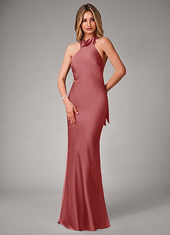 Azazie Velli Abiti da Damigella Abito Sirena in Raso Elasticizzato Collo Alto Rosa Antica image3