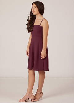 Azazie Kalie Junior Cabernet A-Line with Belt Chiffon Dress image3