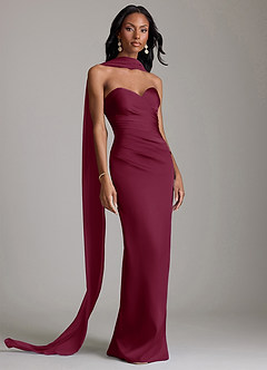 Azazie Sonora Vestidos de damas de honor Vestido de Mora de Satén Elástico de Corte Recto con Sin tirantes image9