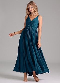Azazie Raychelle Bridesmaid Dresses Ink Blue A-Line Pleated Stretch Satin Dress image3