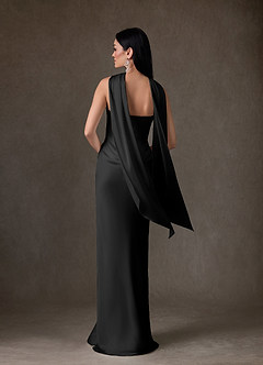 Azazie Samantha Wedding Dresses Black Sheath Strapless Stretch Satin Dress image2