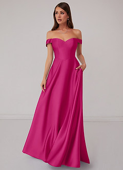 Barbie ♥ Azazie Bridesmaid Dresses Barbie Pink A-Line Off the Shoulder Stretch Satin Convertible Dress image2