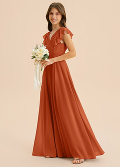 Azazie Anysa Junior Robe Trapèze en Mousseline de soie Rayé Orange Brûlée image6