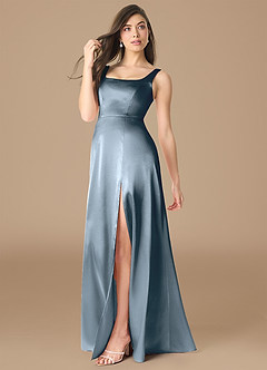 Azazie Joyce Bridesmaid Dresses Twilight A-Line Side Slit Metallic Satin Dress image3