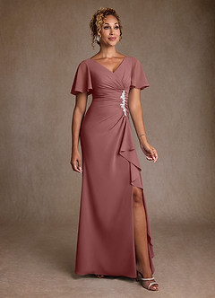 Azazie Suffolk vestidos de madre de la novia Vestido de Rosa Del Desierto de Gasa de Corte en A con Plisado image1