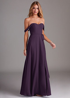 Azazie Aaron Bridesmaid Dresses Plum A-Line Off the Shoulder Chiffon Convertible Dress image6