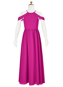 Azazie Seneca Junior Fuchsia A-Line Off the Shoulder Chiffon Dress image6