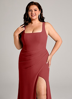 Azazie Mero 신부 들러리 드레스 쉬스 주름진 쉬폰 바닥 길이 드레스 image14