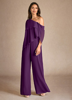 Azazie Halima Mother of the Bride Dresses Grape Jumpsuit/Pantsuit Side Slit Chiffon Dress image2