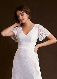 Azazie Lanei Wedding Dresses A-Line V-Neck Lace Floor-Length Dress image6