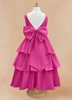 Azazie Margie Flower Girl Dresses Fuchsia A-Line Bow Stretch Satin Dress image5