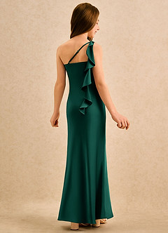 Azazie Almond Girls Formal vestidos de niña de las flores Vestido de Esmeralda de Satén Elástico de Corte Recto con Hombro unilateral image1