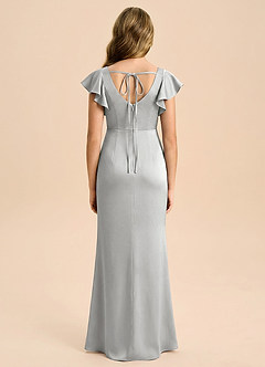 Azazie Demi Junior Silver Mermaid Bow Stretch Satin Dress image4