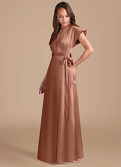 Azazie Nico Vestidos de damas de honor Vestido de Bronceador de Satén Metálico de Corte en A con Plisado image3