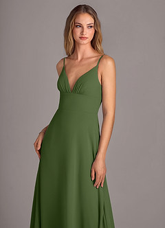 Azazie Amina Robes de demoiselle d'honneur Robe Trapèze en Mousseline de soie Olive image5