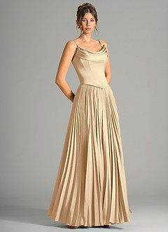 Azazie Saedra Bridesmaid Dresses Champagne A-Line Corset Stretch Satin Dress image7