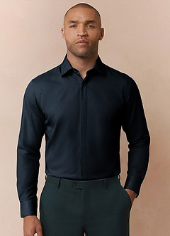 front Noah Navy Blue Performance Stretch Dress Shirt