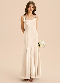 Azazie Evey Junior Abito Sirena in Chiffon Plissettato Alabastro Bianco image4