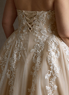 Azazie Sonnet Wedding Dresses Diamond White Champagne Ball-Gown Strapless Lace Dress image8
