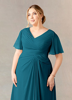Azazie Morning Glory Abiti per la Madre della Sposa Abito A-Line in Chiffon Increspato con Scollo a V Blu Inchiostro image9