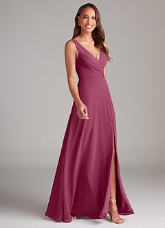 Azazie Nelly Brautjungfernkleider A-Linie Plissee Chiffon Kleid Maulbeerrot image3