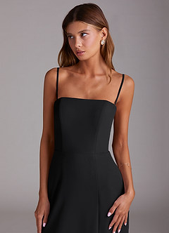 Azazie Wren Vestidos de damas de honor Vestido de Negro de Gasa de Corte en A con Sin tirantes image6