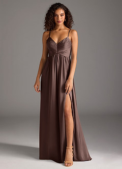 Azazie Alia Abiti da Damigella Abito A-Line in Raso Elasticizzato Plissettato Ganache image1