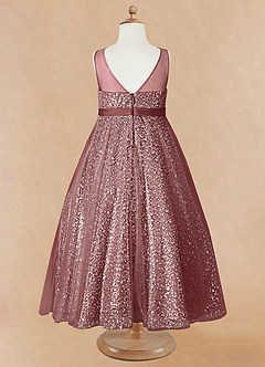 Azazie Siwa Sukienki dla dziewczynek sypiących kwiaty Linia A Zroszony Tiul Długość kostki Sukienka image6