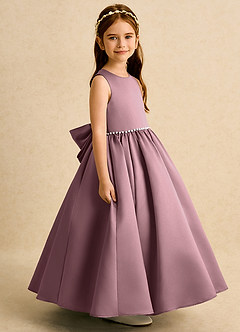 Azazie Daisies Flower Girl Dresses Vintage Mauve Ball-Gown Bow Matte Satin Dress image3